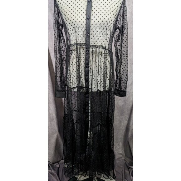 Vintage Spoon Jeans Sheer Black Polka Dot Maxi Dress - Picture 7 of 16